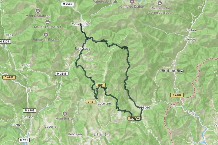 Sospel loop from Roquebillière route map