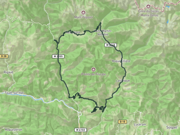 Two Valleys loop from Roquebillière route map