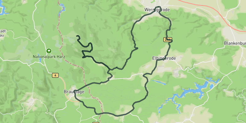 Brocken Loop from Wernigerode road cycling route map