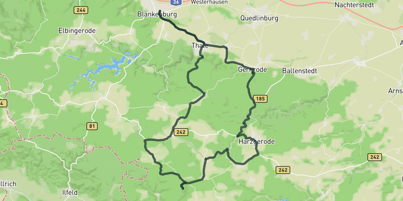 From Blankenburg to the Große Auerberg road cycling route map