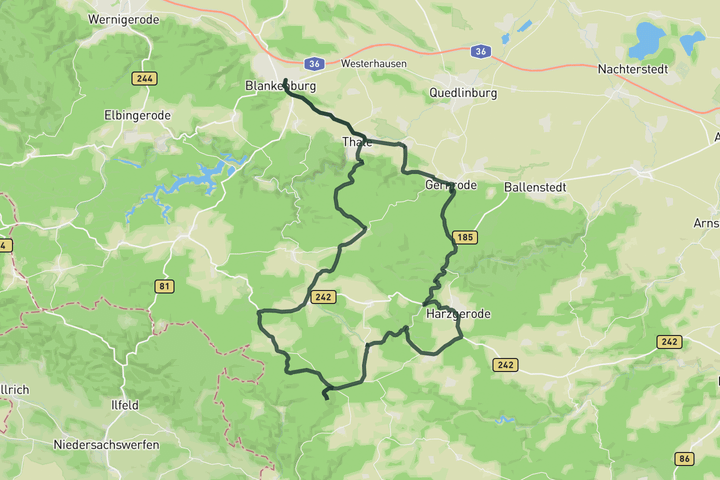 road cycling route map for From Blankenburg to the Große Auerberg