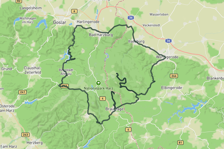 road cycling route map for From Wernigerode to the Wurmberg & Brocken