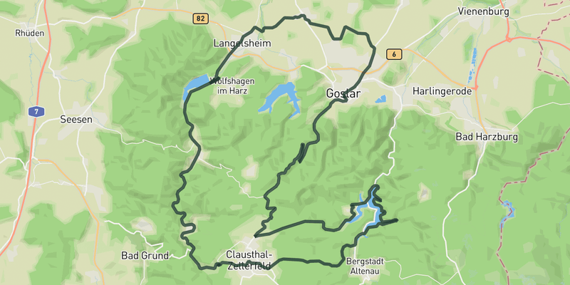 Loop from Goslar to the Upper Harz road cycling route map