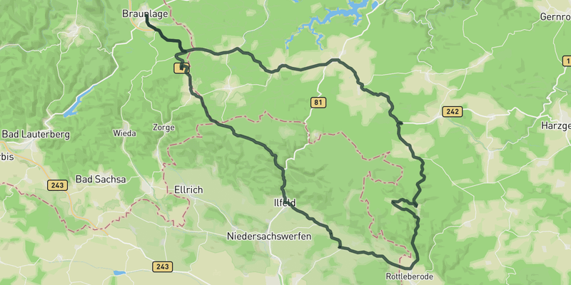 Loop to Stolberg Ramp road cycling route map