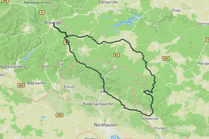 road cycling route map for Loop to Stolberg Ramp