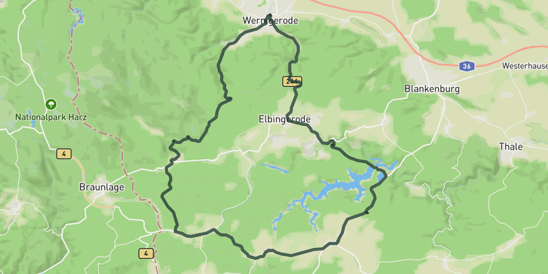Rappbode Dam loop road cycling route map