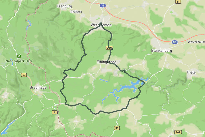 road cycling route map for Rappbode Dam loop