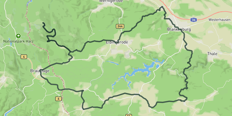 Ride from Braunlage to the Brocken road cycling route map
