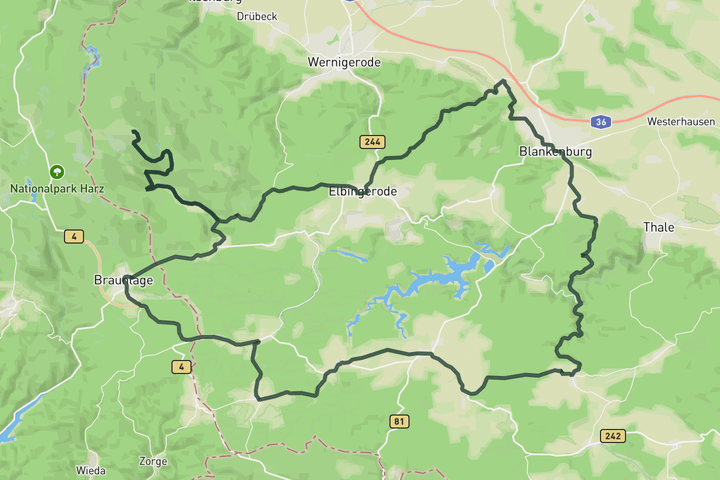 road cycling route map for Ride from Braunlage to the Brocken