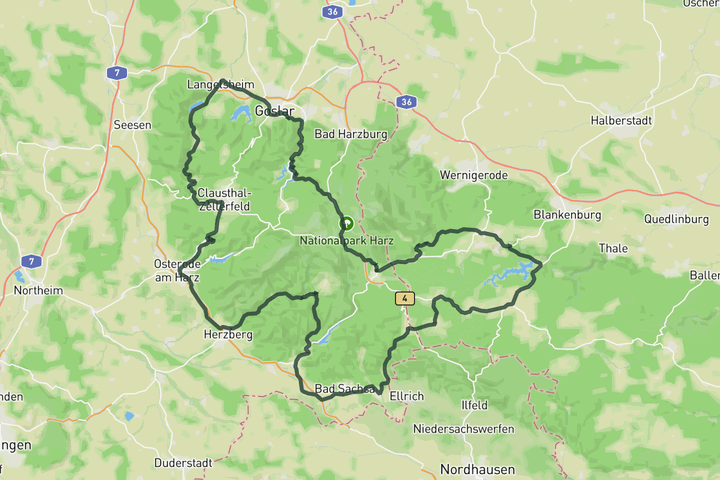 road cycling route map for The Big Harz Loop