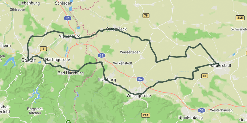 Through the Northern Harz foreland road cycling route map