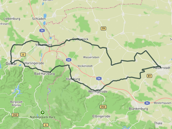 Through the Northern Harz foreland route map