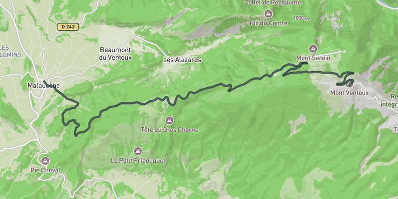 Mont Ventoux from Malaucène elevation profile