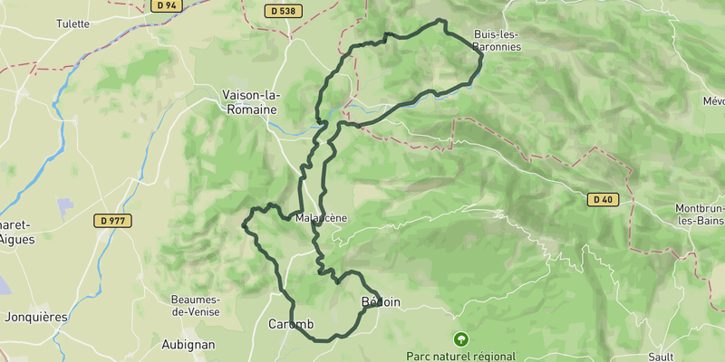 Bèdoin towards Propiac road cycling route map