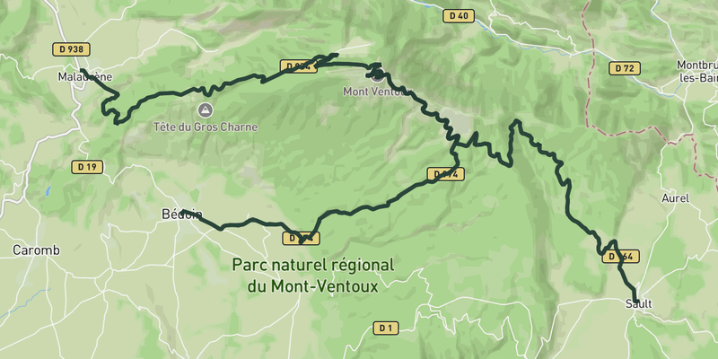 Cinglés du Ventoux from Bèdoin road cycling route map