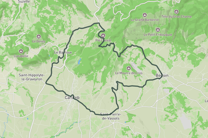 road cycling route map for Col de la Madeleine short loop from Bèdoin