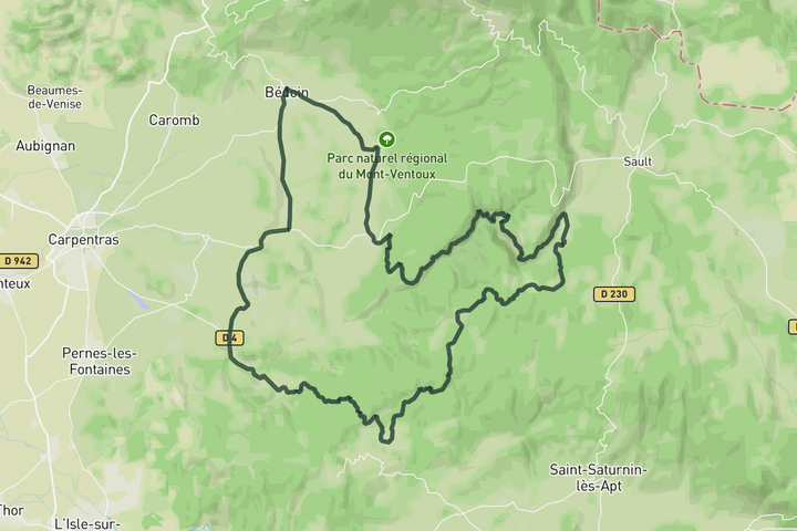 road cycling route map for Cols de la Ligne, Murs and Gorges de la Nesque