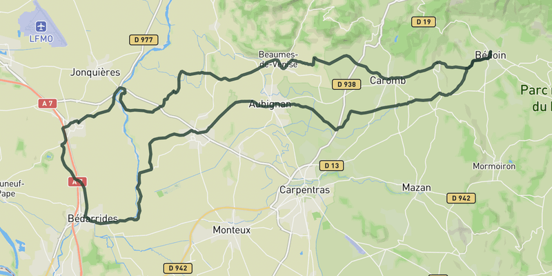 Into the Provence countryside road cycling route map