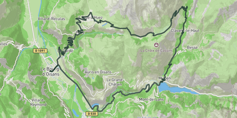 Alpe d'Huez Classic road cycling route map