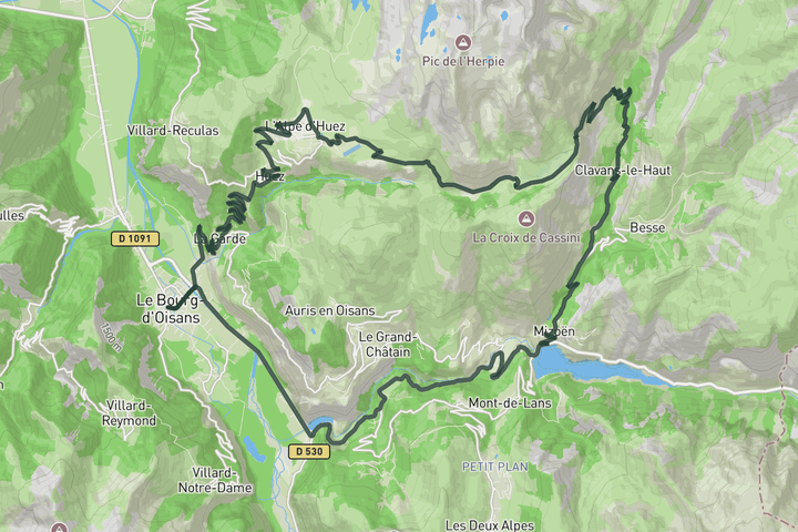 road cycling route map for Alpe d'Huez Classic