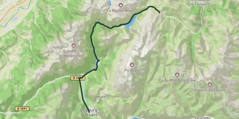 Col de la Croix de Fer from Le Bourg-d'Oisans road cycling route map