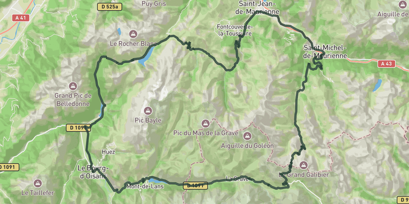High mountain adventure road cycling route map