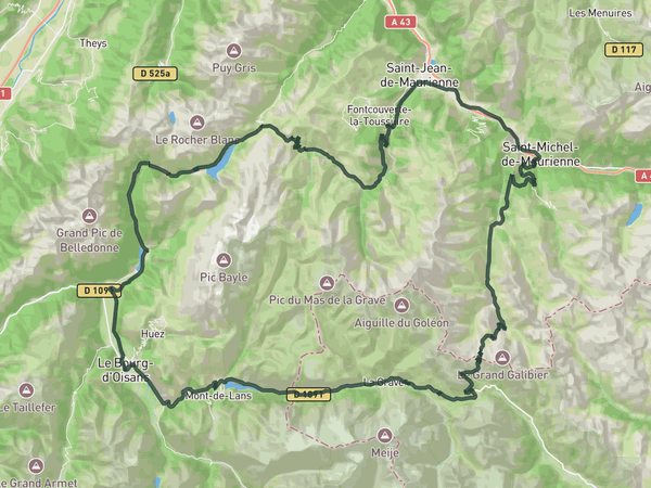 High mountain adventure route map