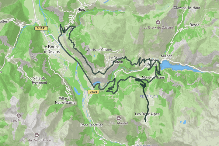road cycling route map for Route de la Roche