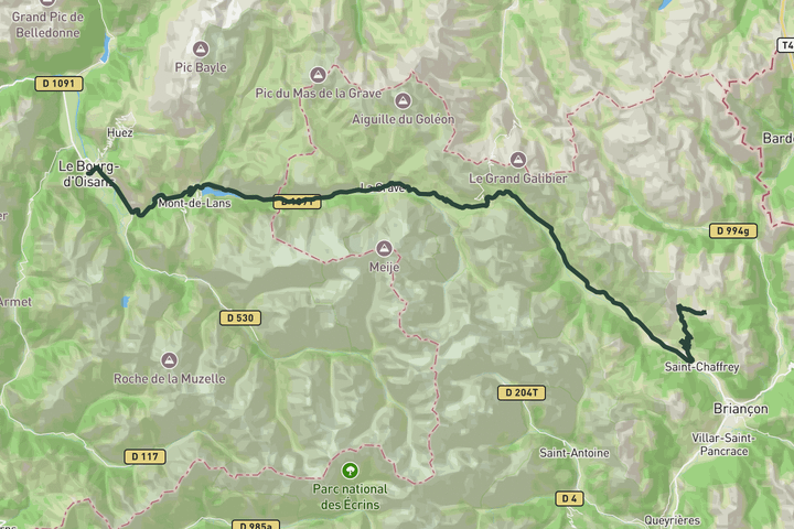 road cycling route map for The mighty Granon