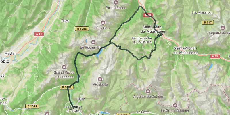Two sides of Col de la Croix de Fer road cycling route map