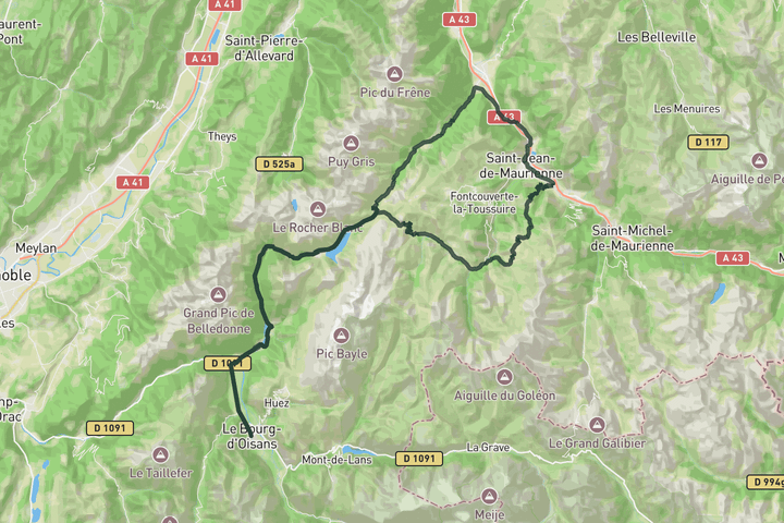 road cycling route map for Two sides of Col de la Croix de Fer
