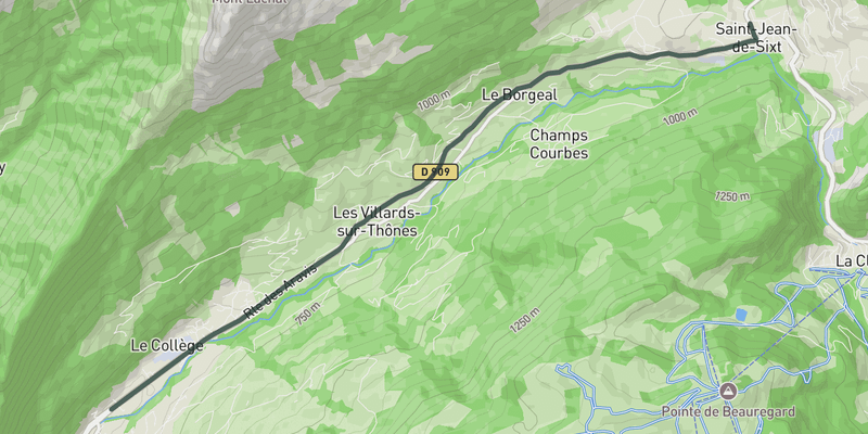 Col de Saint-Jean-de-Sixt from Thônes elevation profile