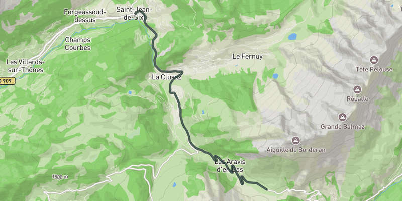 Col des Aravis from Saint-Jean-de-Sixt elevation profile