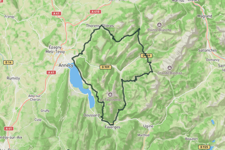 road cycling route map for Aravis - Bornes Big Loop