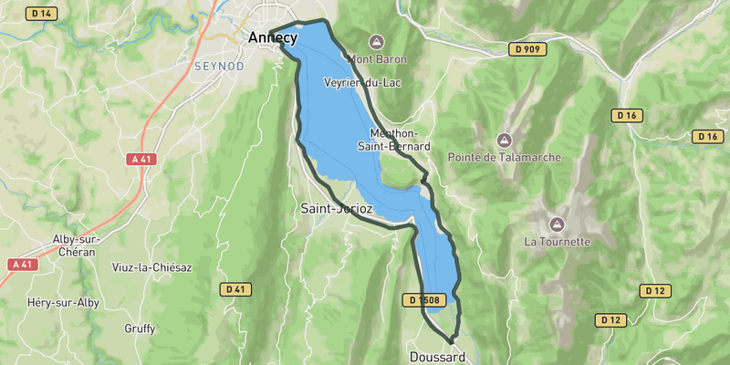 Around Lake Annecy road cycling route map
