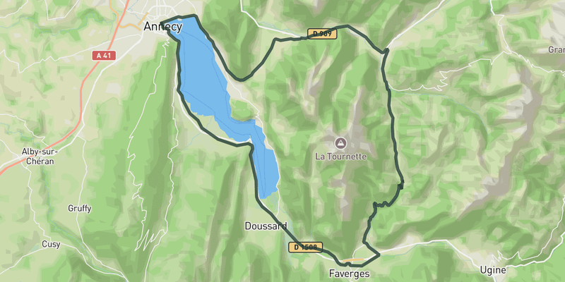 Around the Lake and over Col du Marais road cycling route map