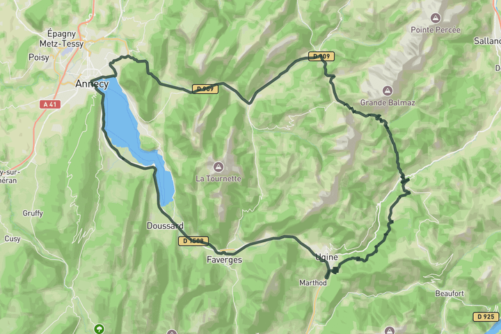 road cycling route map for Col de Aravis loop