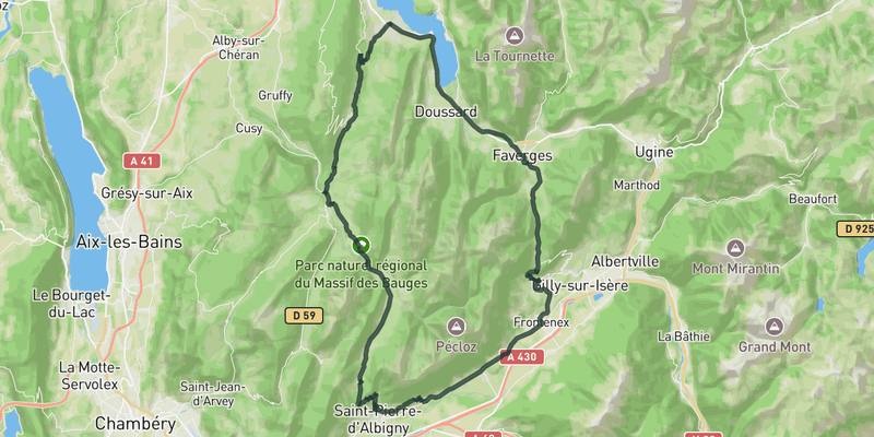 Cols de Leschaux, Frêne and Tamié from Saint-Jorioz road cycling route map
