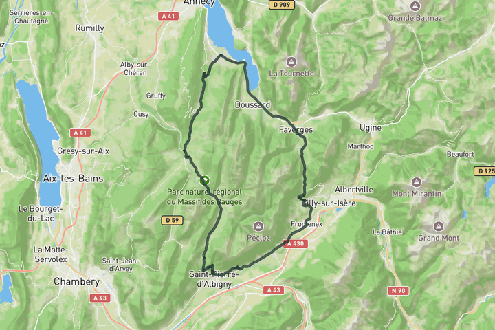 Cols de Leschaux, Frêne and Tamié from Saint-Jorioz route map