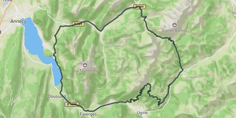 Cols de l'Arpettaz and Aravis road cycling route map