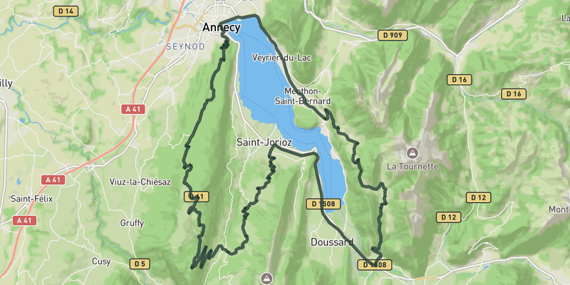 Cols du Semnoz and la Forclaz road cycling route map