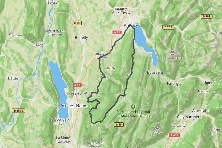 road cycling route map for Loop to Mont Revard