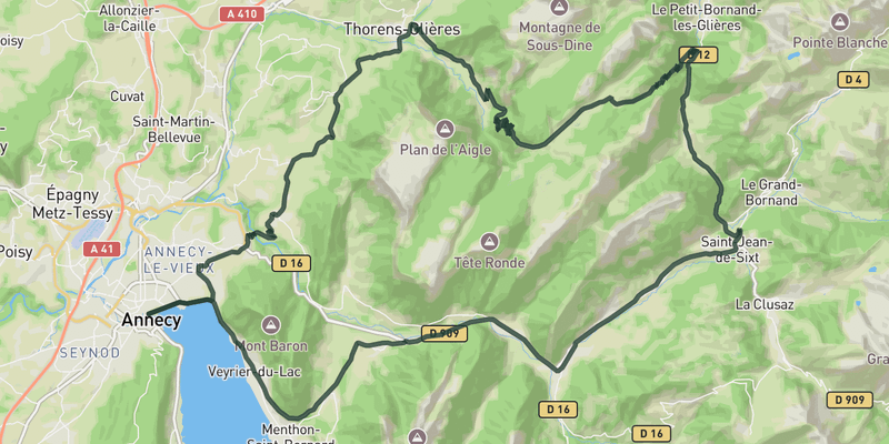 Plateau des Glières road cycling route map