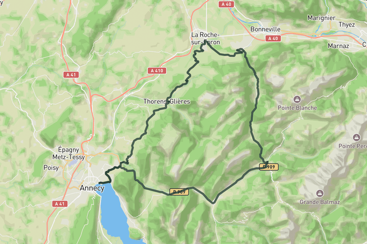 road cycling route map for Tour des Glières