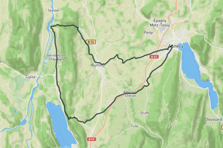 road cycling route map for Towards Lac du Bourget