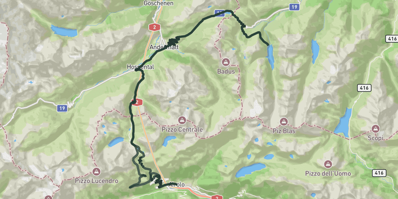 Airolo to Lai da Curnera road cycling route map