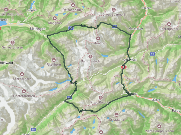 Alpine Quad N°2: Susten - Grimsel - Nufenen - Gotthard route map