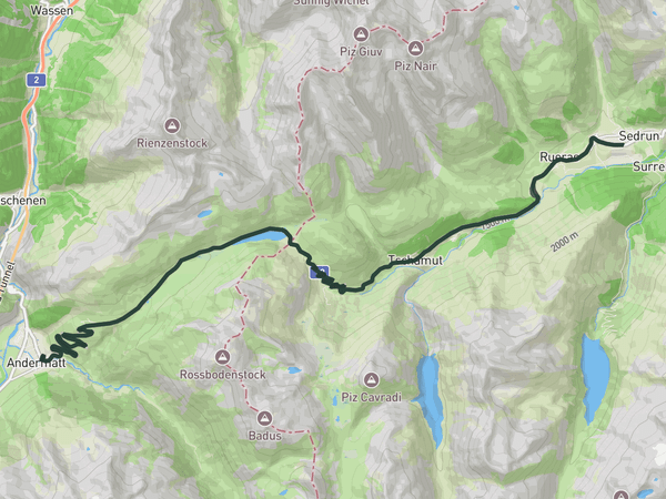 From Andermatt via Oberalp Pass to Sedrun route map