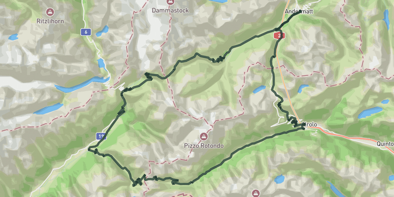 Furka, Nufenen & Gotthard from Andermatt road cycling route map