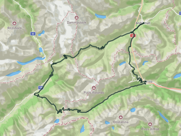 Furka, Nufenen & Gotthard from Andermatt route map